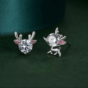 Silver Christmas Deer Stud Earrings